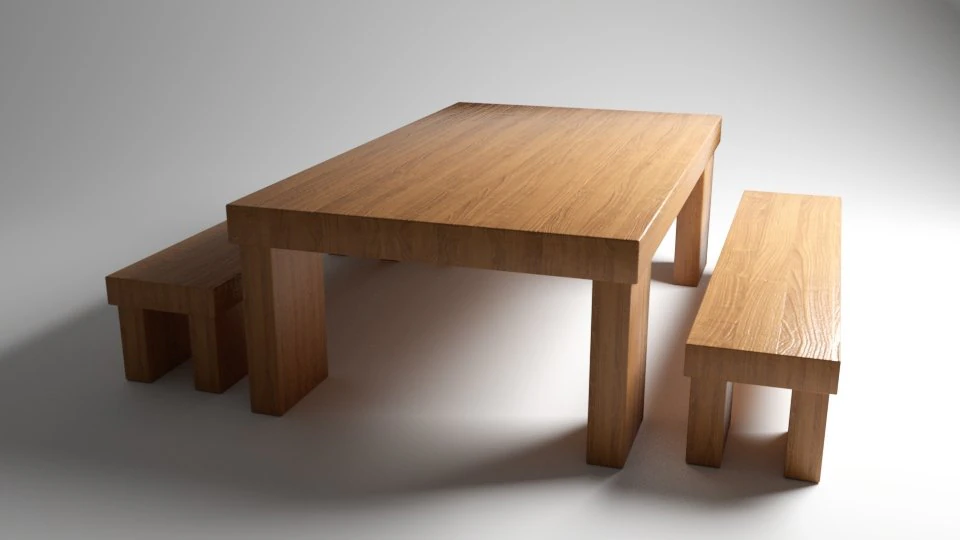 wooden table with benches 3D Model .c4d .max .obj .3ds .fbx .stl .blend 