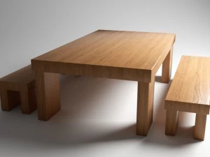 wooden table with benches 3D Model