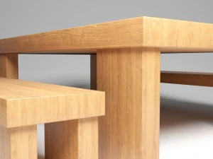 wooden table with benches 3D Model