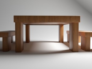 wooden table with benches Modelo 3D