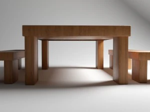 wooden table with benches 3D Model