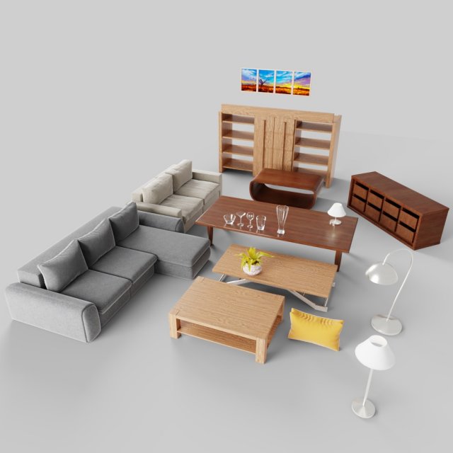 livingroom furniture set 3D Модель .c4d .max .obj .3ds .fbx .stl .blend 