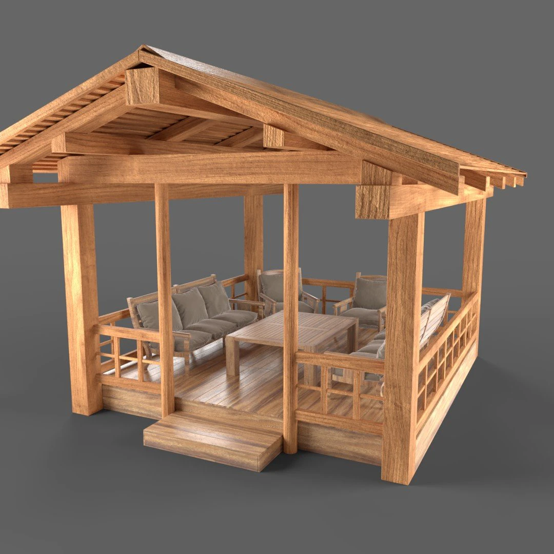 wooden pavillon 3D Model .c4d .max .obj .3ds .fbx .stl .blend 