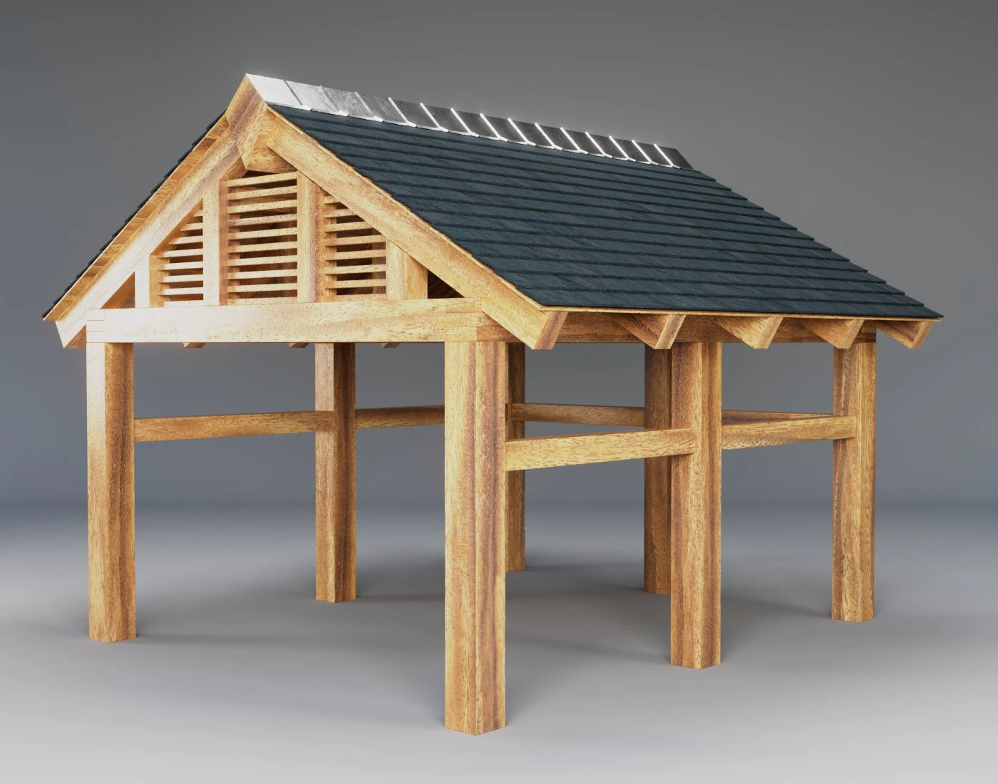 wooden carport 3D Model .c4d .max .obj .3ds .fbx .stl .blend 