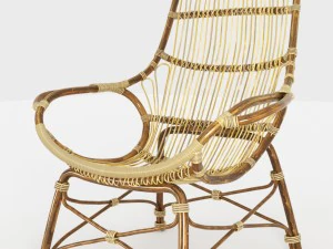 poltrona lounge retr&ograve; in rattan con schienale alto di palecek Modello 3D