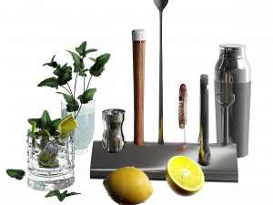 Williams Sonoma Signature Bar Tool Set with Stand Cocktail Shaker 3D Model