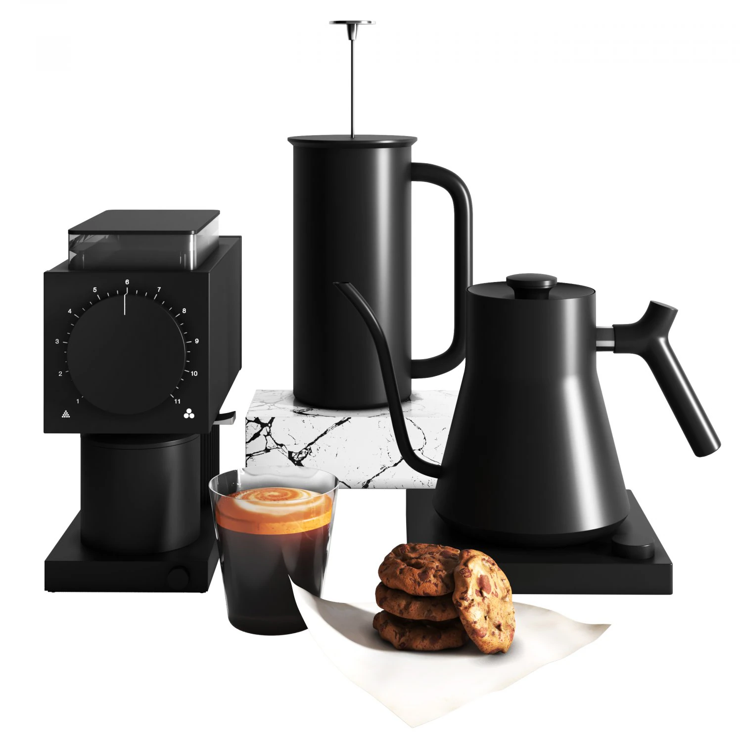 3D Fellow ODE Set Kettle Coffee grinder French Press 3D Model .c4d .max .obj .3ds .fbx .stl .blend 