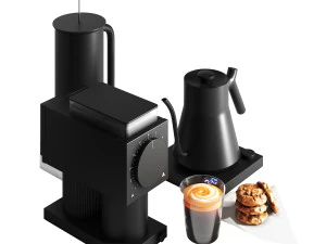 3D Fellow ODE Set Kettle Coffee grinder French Press 3D Model