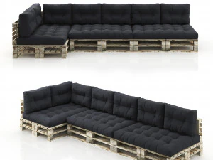 Палетний модуль кутовий м'який диван з подушками 3D Модель