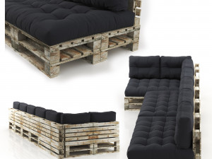Pallet module corner soft sofa with pillows Modèle 3D