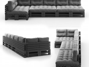 Pallet module corner soft sofa with pillows Modèle 3D