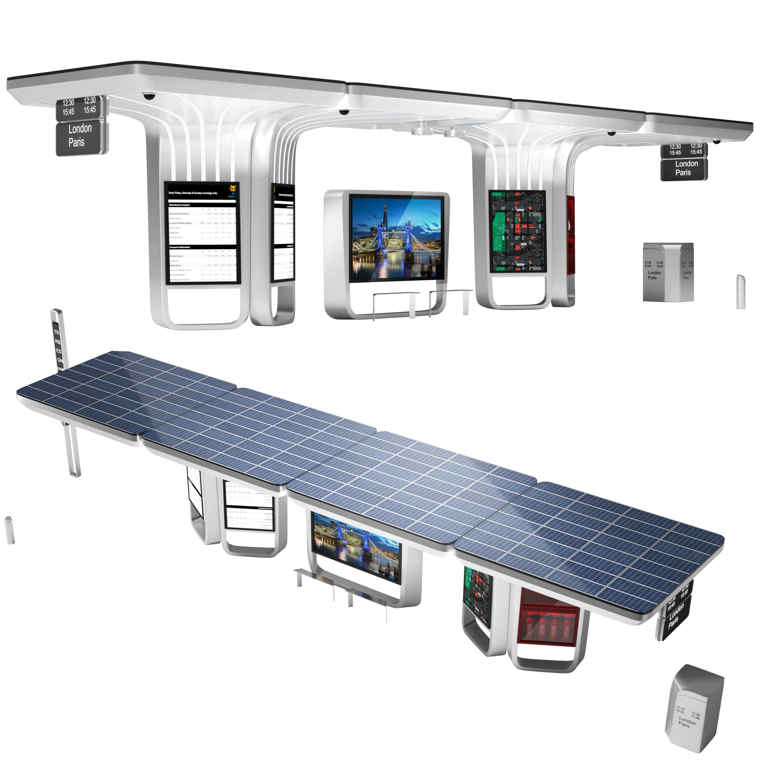 Sustainable urban solar bus station 3D Model .c4d .max .obj .3ds .fbx .stl .blend 