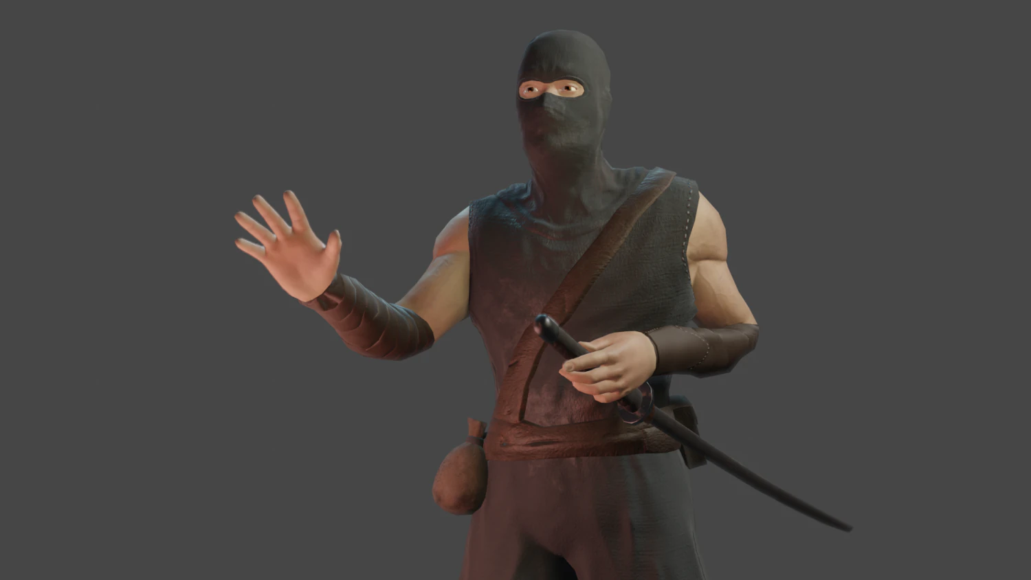 ninja with katana face morphs low-poly 3D Model .c4d .max .obj .3ds .fbx .stl .blend 