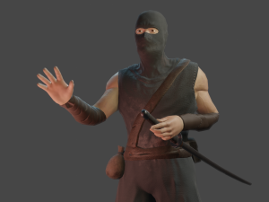 ninja with katana face morphs low-poly 3D Model