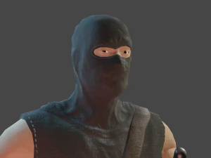 ninja with katana face morphs low-poly 3D Model