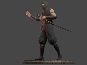 ninja with katana face morphs low-poly 3D Модель