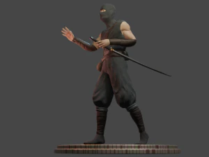 ninja with katana face morphs low-poly 3D Model