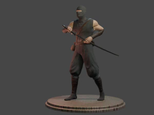 ninja with katana face morphs low-poly 3D Model
