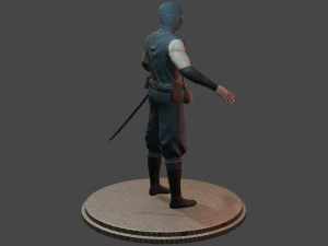 ninja with katana face morphs low-poly 3D Model