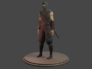 ninja with katana face morphs low-poly 3D Модель
