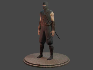 ninja with katana face morphs low-poly 3D Model