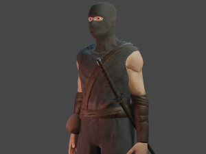 ninja with katana face morphs low-poly 3D Модель