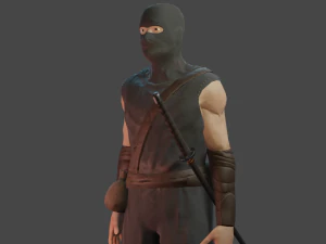 ninja with katana face morphs low-poly 3D Model