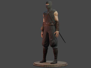 ninja with katana face morphs low-poly 3D Model
