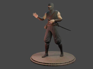 ninja with katana face morphs low-poly 3D Model