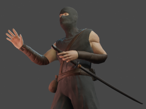 ninja with katana face morphs low-poly 3D Модель