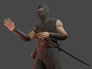ninja with katana face morphs low-poly 3D Model