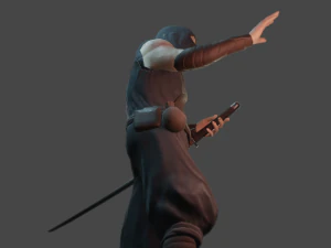 ninja with katana face morphs low-poly 3D Model