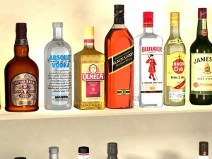liquor bottles with bar unit interior 3D Model