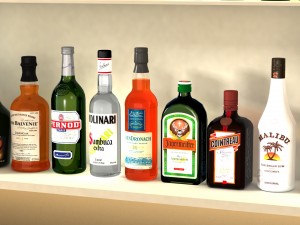 liquor bottles with bar unit interior 3Dモデル