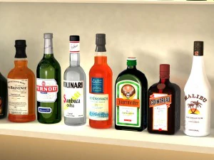 liquor bottles with bar unit interior 3D Model