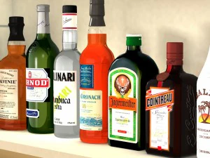 liquor bottles with bar unit interior 3D Model
