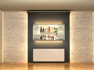 liquor bottles with bar unit interior 3D Model