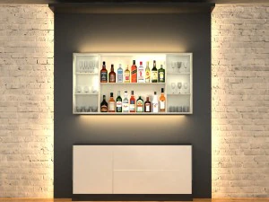 liquor bottles with bar unit interior 3D Model