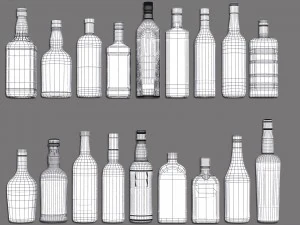 liquor bottles with bar unit interior 3D Model
