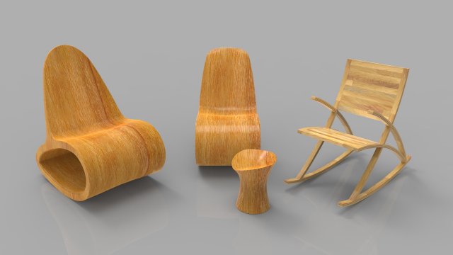 rocking wooden chair collection 3D Model .c4d .max .obj .3ds .fbx .stl .blend 