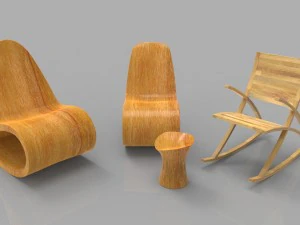 rocking wooden chair collection 3D Model