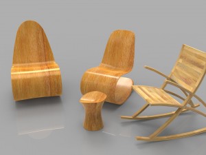 rocking wooden chair collection 3D Model