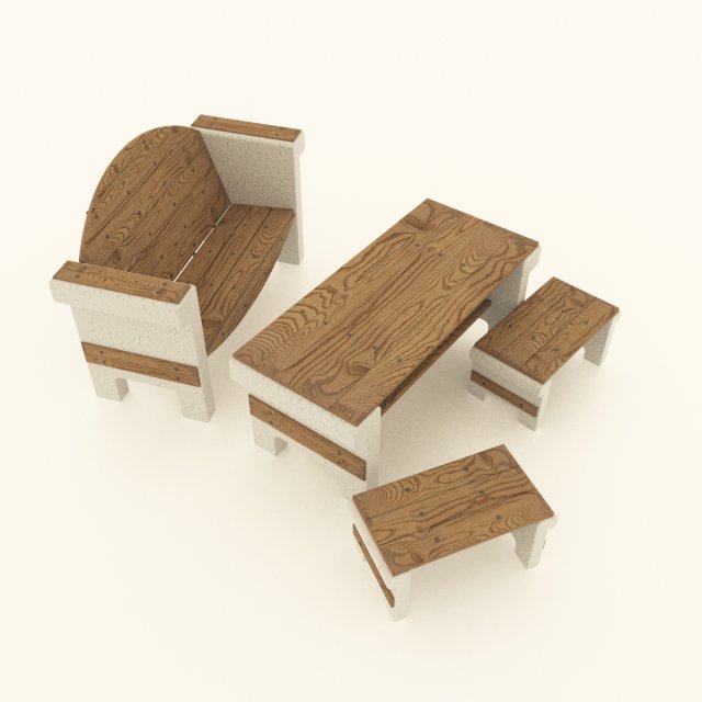set of garden furniture made of concrete and wood Modello 3D .c4d .max .obj .3ds .fbx .stl .blend 