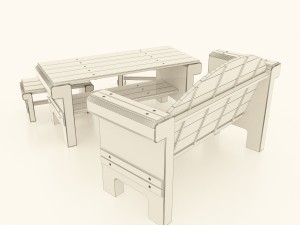set of garden furniture made of concrete and wood Modello 3D