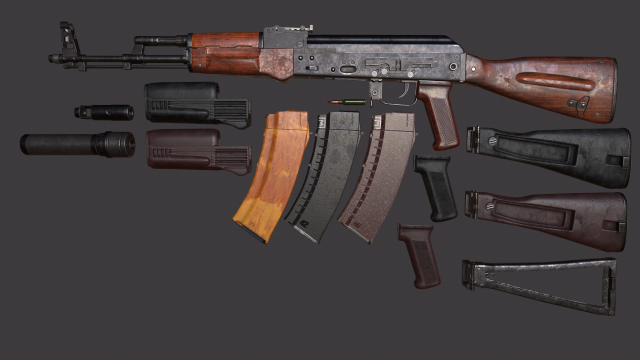 ak 74m pack pbr textures model vr - ar - low-poly 3Dモデル .c4d .max .obj .3ds .fbx .stl .blend 