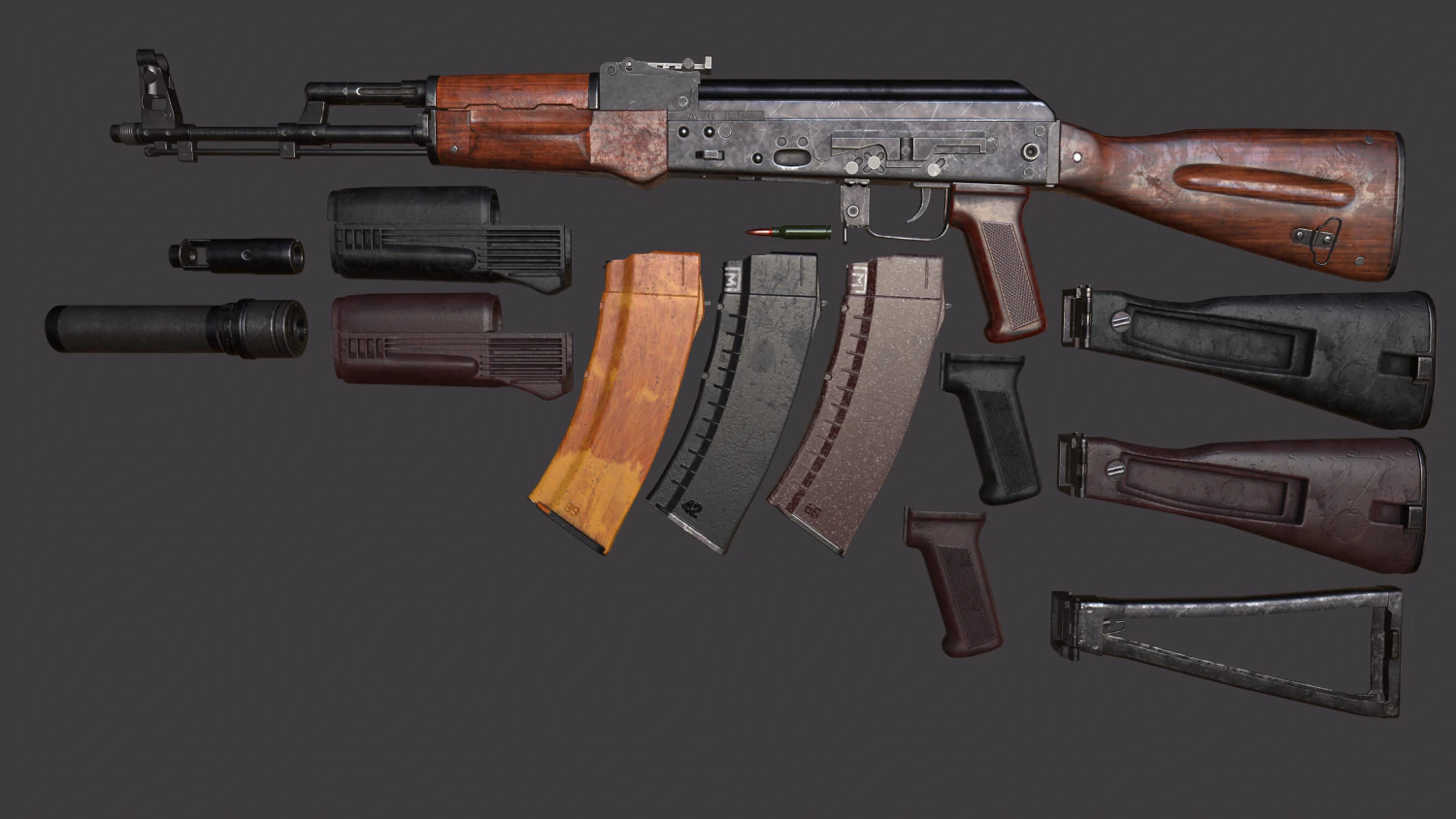ak 74m 팩 pbr 텍스처 모델 vr - ar - low-poly 3D 모델 .c4d .max .obj .3ds .fbx .stl .blend 
