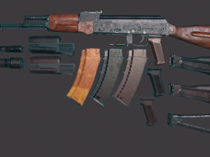 ak 74m pack pbr textures model vr - ar - low-poly 3Dモデル