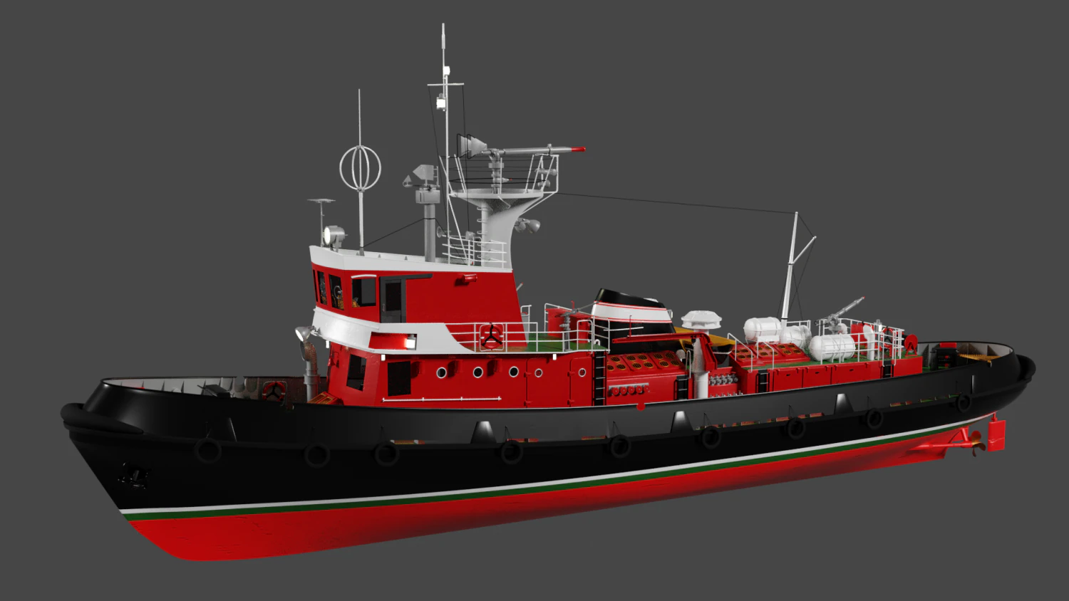 strazak -3 fire-fighting ship 3D Model .c4d .max .obj .3ds .fbx .stl .blend 