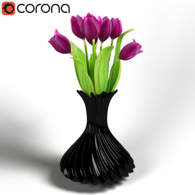 vase with tulips 3D Модель .c4d .max .obj .3ds .fbx .stl .blend 