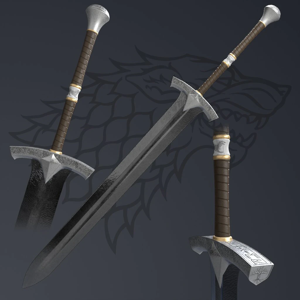 ice - ned stark sword 3D Model .c4d .max .obj .3ds .fbx .stl .blend 